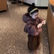 儿童宝宝复古咖色棉袄套装 女童韩系碎花羽绒棉服外套冬季 2025新款