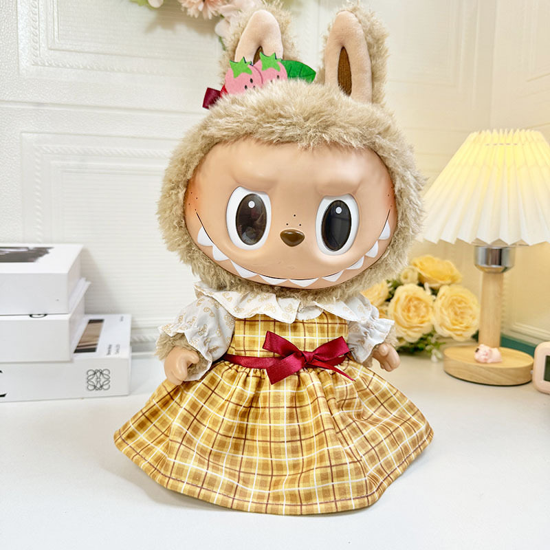 38cm拉布布毛绒娃娃衣服着替Labubu公仔衣服情人节草莓黄格裙套装,模玩/动漫/周边/娃圈三坑/桌游,潮玩娃衣,淘宝优惠券,粉丝福利购,淘宝优惠卷