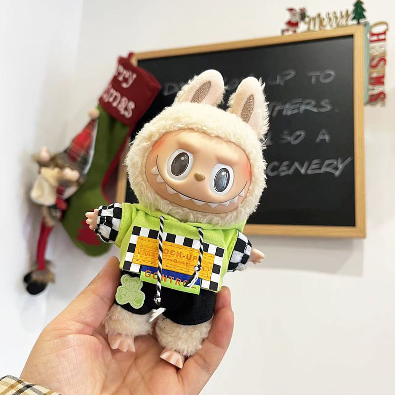 17cm盲盒拉布布着替荧光绿小熊两件套抽绳绿卫衣labubu挂件衣服萌,模玩/动漫/周边/娃圈三坑/桌游,潮玩娃衣,淘宝优惠券,粉丝福利购,淘宝优惠卷