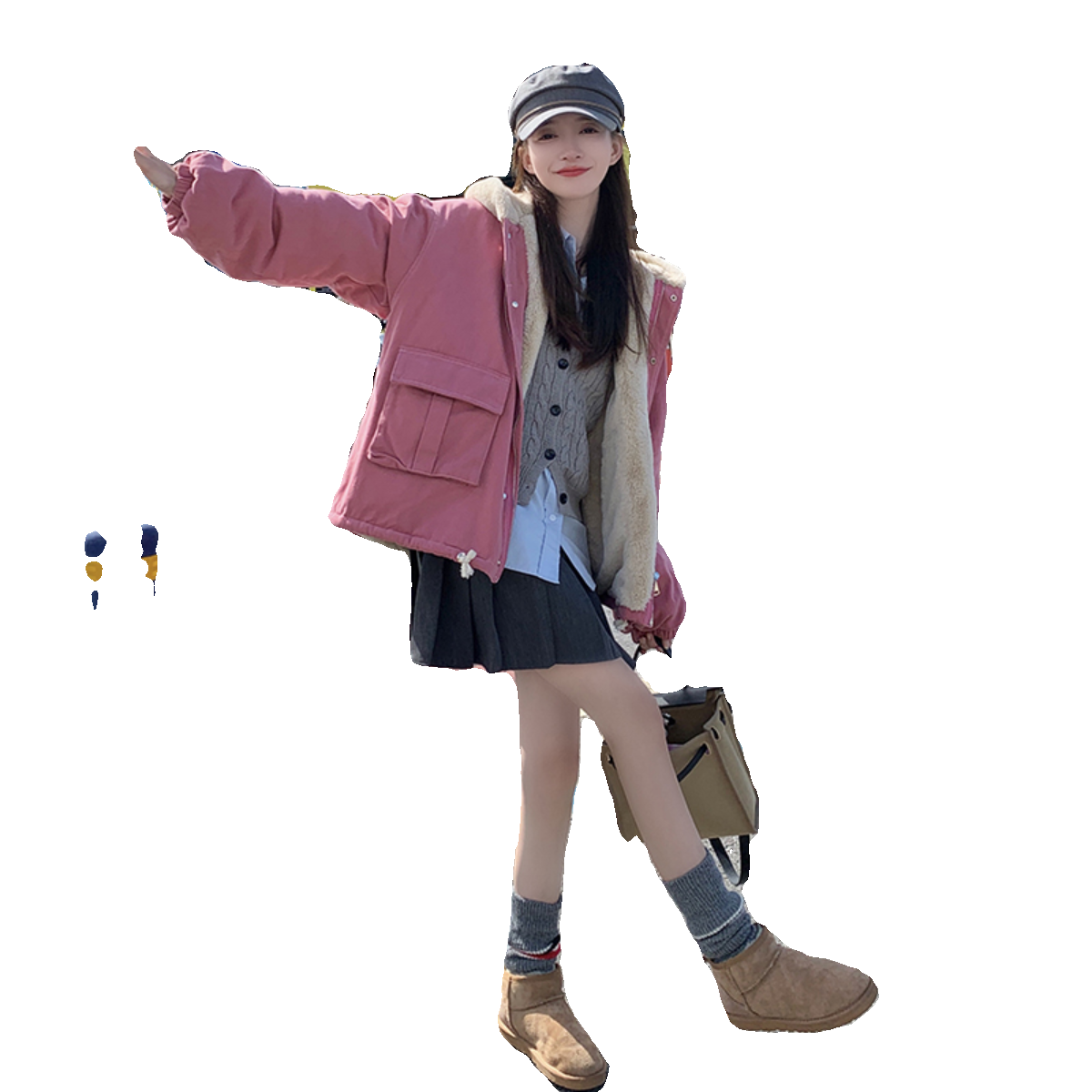 韩版加厚保暖工装派克棉服女2025年冬季新款显瘦连帽粉色加绒棉衣,女装派克服,金十上