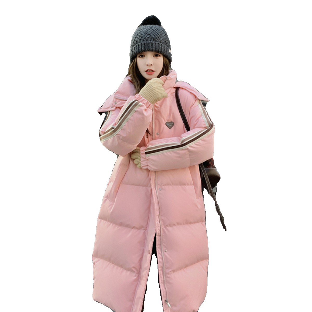 粉色甜美减龄90白鸭绒羽绒服外套女冬季新款小个子长款加厚面包服,女装羽绒服,金十上