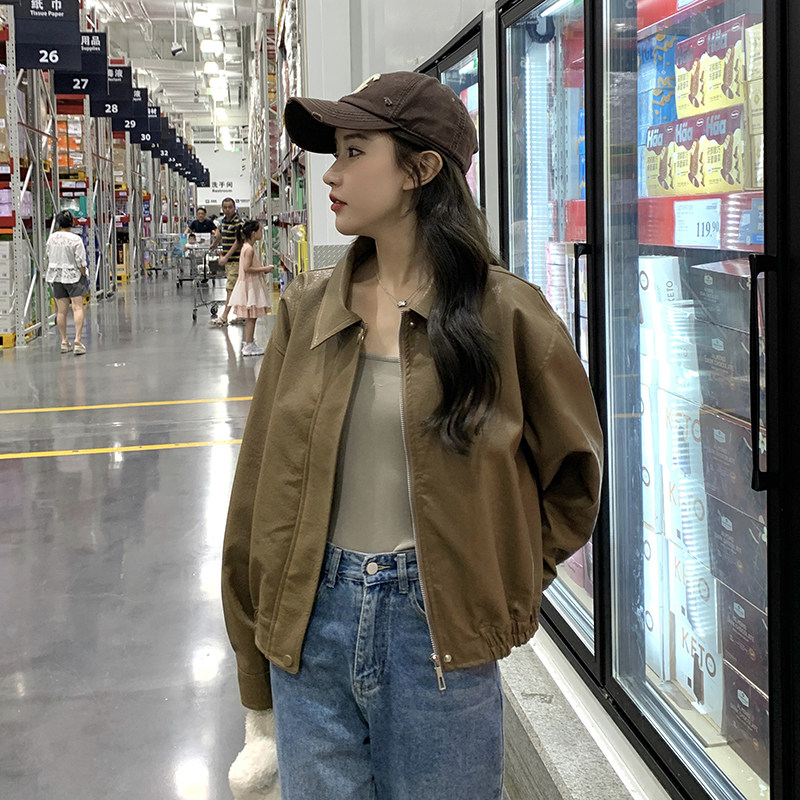 新款现货小个子宽松短外套皮衣235-321-P135-控188,女装短外套,金十上