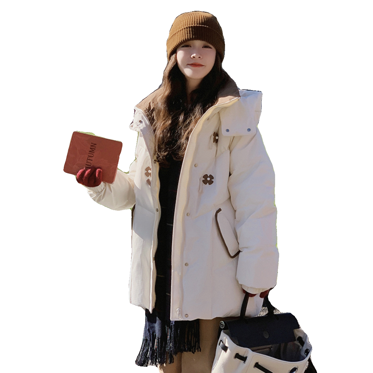 现货新款90绒提花面料撞色羽绒服外套235-358-P305-控458,女装羽绒服,金十上