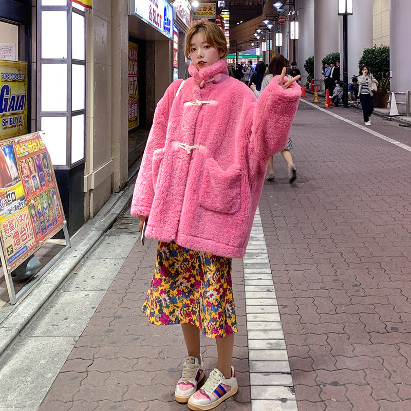 现货定制玫红色冬装新款羊羔毛加厚外套浙宝235-Y566-P175控268,女装毛呢外套,金十上