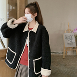 【现货】撞色翻领皮毛一体羊羔毛235-353-P175-控258，女装毛呢外套，金十上