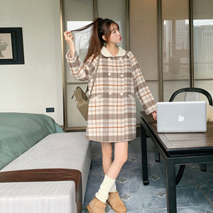 韩版格纹双面呢羊绒大衣女2025年秋冬季新款加厚显瘦羊毛呢子大衣图片