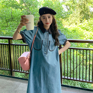 休闲撞色拼接牛仔连衣裙女夏2025新款爆款流行简单大方小个子裙子图片