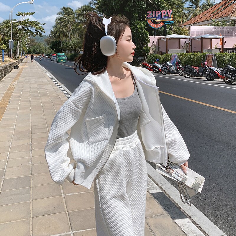 网红炸街时尚卫衣套装女2025春季新款连帽上衣运动服小香风两件套,女装皮草,金十上