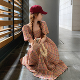 多巴胺穿搭法式方领泡泡袖连衣裙女夏2025新款彩虹色艺术生长裙子，女装连衣裙，金十上