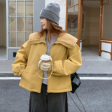 新款现货羊羔毛大翻领夹棉外套235-2562-P195-控288，女装棉衣/棉服，金十上