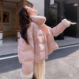 现货新款少女甜美格子拼接羽绒服外套235-2566-P275-控388，女装羽绒服，金十上