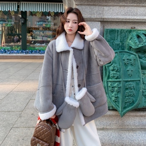 麂皮绒两面穿羊羔毛外套女冬季新款小个子加绒加厚皮毛一体棉服图片