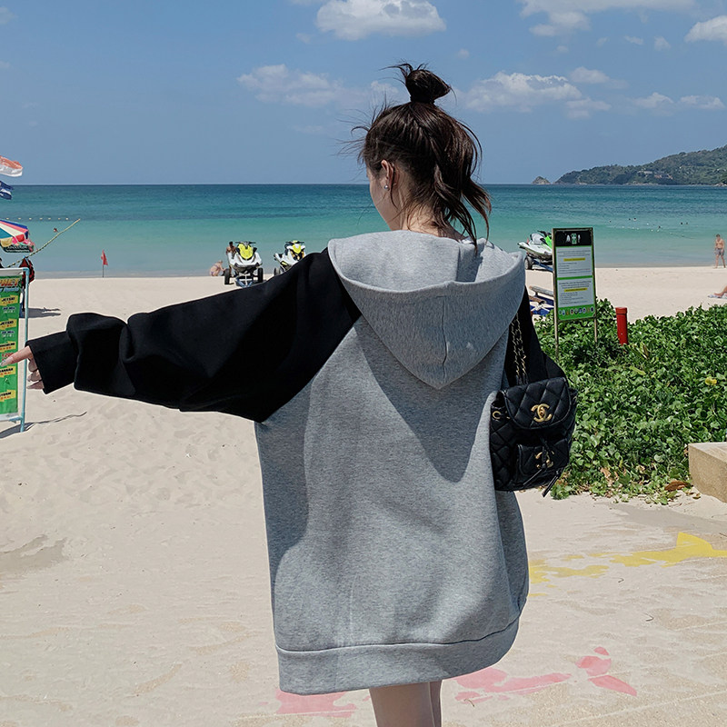 新款(现货)春休闲拼接撞色卫衣外套235-9965-P125-控188,女装卫衣/绒衫,金十上