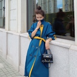 现货秋款撞色拼接收腰中长款外套风衣235-8810-P145-K208，女装风衣，金十上