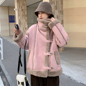 韩版短款皮毛一体兔毛外套女2025年冬季新款加厚显瘦保暖棉衣棉服图片