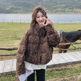 新款小个子豹纹立领羽绒服外套235-2559-P295-控428，女装羽绒服，金十上