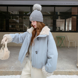 新款翻领拼接羊羔毛派克服外套235-2565-P195-控288，女装派克服，金十上