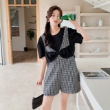 现货夏季减龄格子蝴蝶结连体裤两件套235-K30-P125-控178，女装套装/套裙，金十上