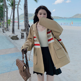 新款(现货）韩版拼接休闲连帽外套235-9966-P140-控208，女装风衣，金十上