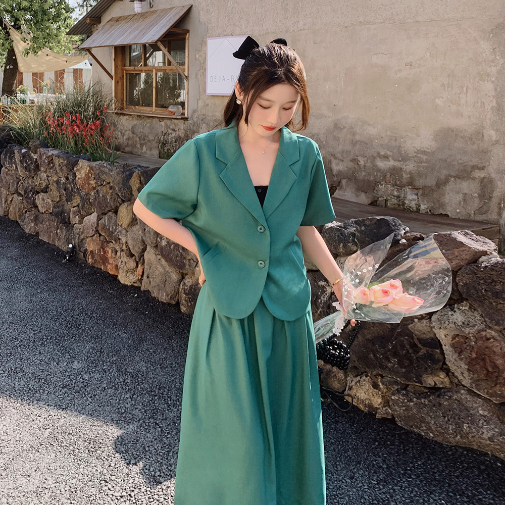 现货2024夏季韩版宽松西装套装上衣+半身裙235-K12-P135-控188,女装套装/套裙,金十上