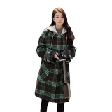 超好看绿格子连帽呢子大衣女秋冬2024新款学院风中长款毛呢厚外套，女装毛呢外套，金十上