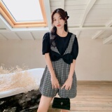 现货夏季减龄格子蝴蝶结连体裤两件套235-K30-P125-控178，女装套装/套裙，金十上