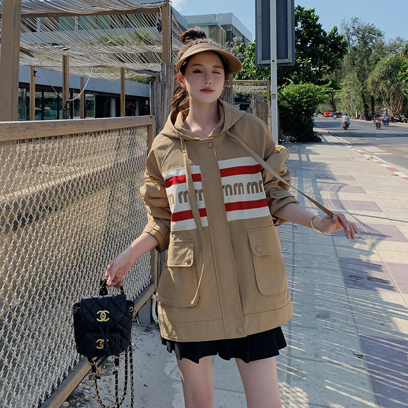 新款(现货）韩版拼接休闲连帽外套235-9966-P140-控208,女装风衣,金十上