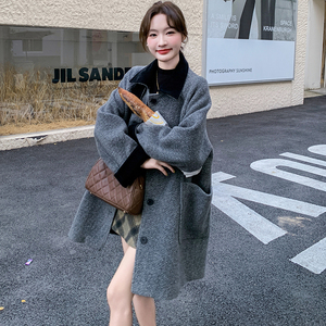 【新款现货】 复古拼色圈圈呢中长款外套235-2450-P185-控278，女装毛呢外套，金十上