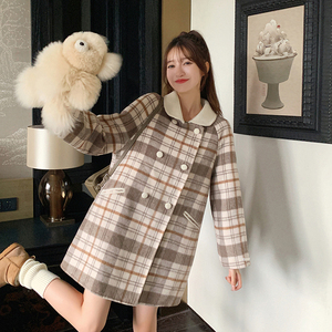 韩版格纹双面呢羊绒大衣女2025年秋冬季新款加厚显瘦羊毛呢子大衣图片