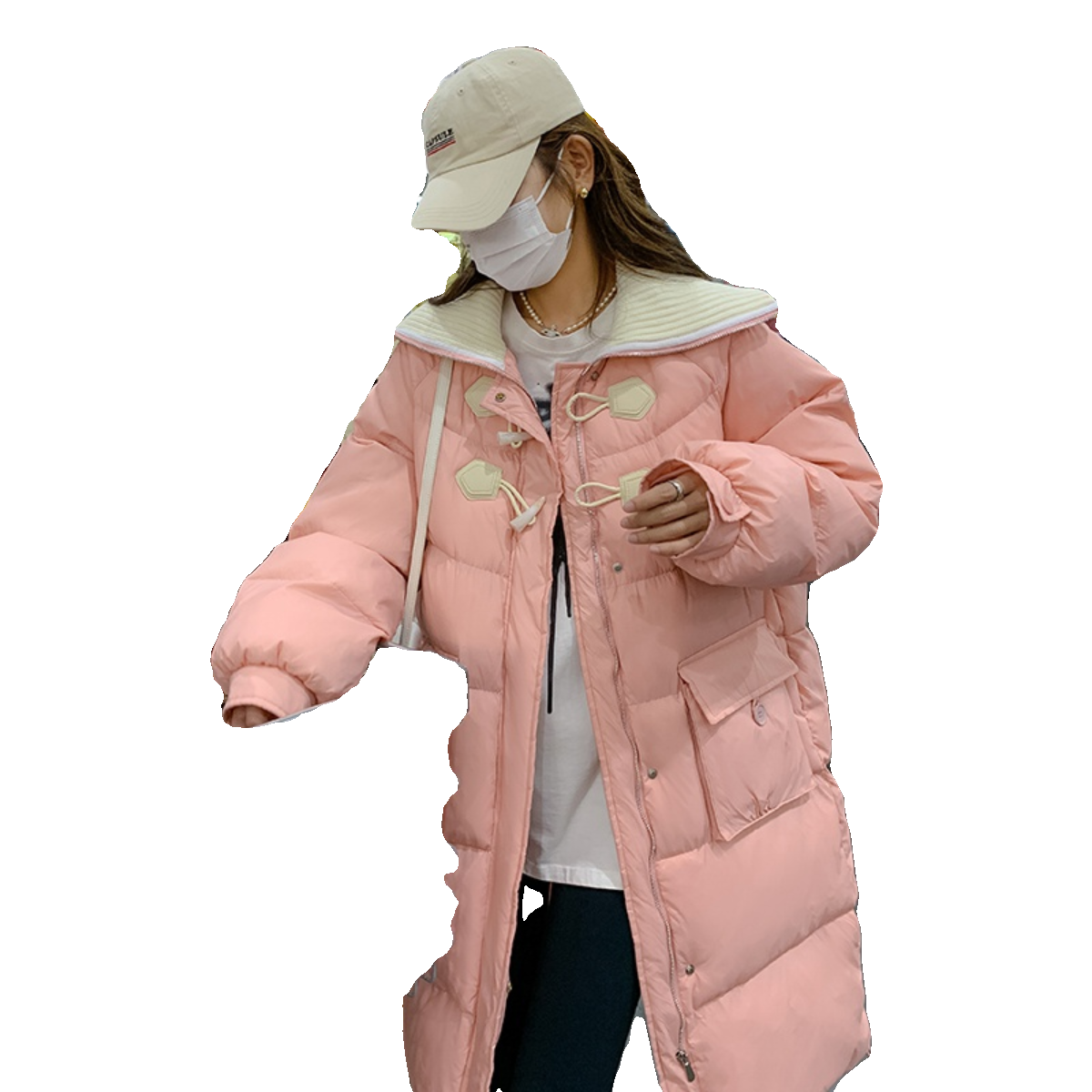 【现货】牛角扣中长款棉服外套235-9956-P195-控278,女装棉衣/棉服,金十上