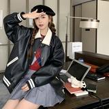 新款现货撞色休闲短外套皮衣235-319-P145-控198，女装皮衣，金十上