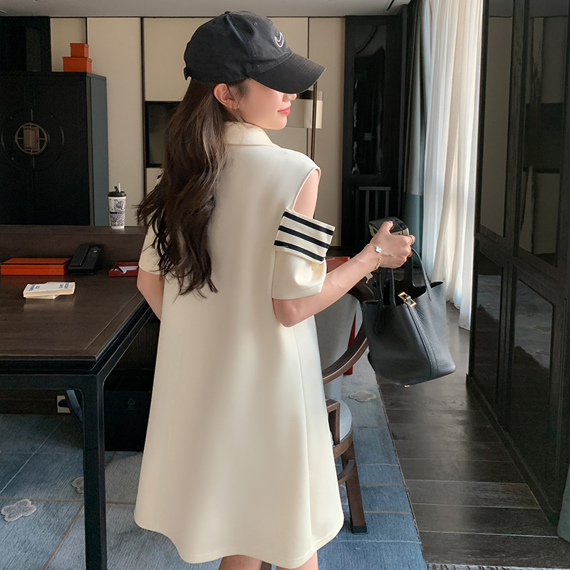 休闲宽松polo连衣裙女夏2025新款高端精致学院风t恤裙子小众设计,女装连衣裙,金十上