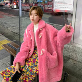 现货定制玫红色冬装新款羊羔毛加厚外套浙宝235-Y566-P175控268，女装毛呢外套，金十上