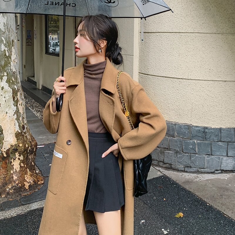 新款现货  双面羊绒香焦袖大衣235-9911-P285-控398图片