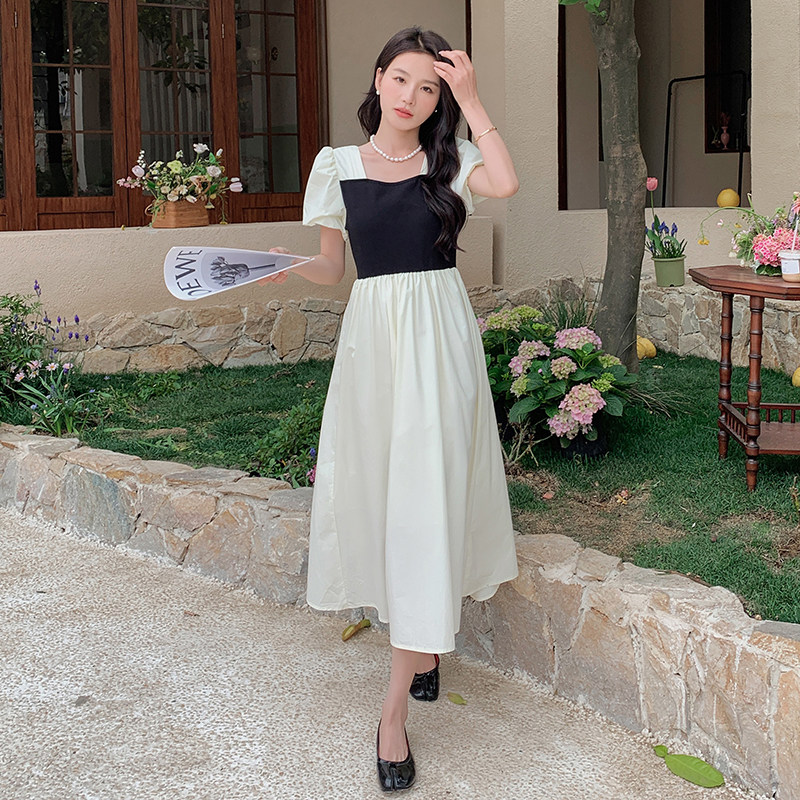 已出货新款法式撞色拼接连衣裙235-9982-P115-控168，女装连衣裙，金十上