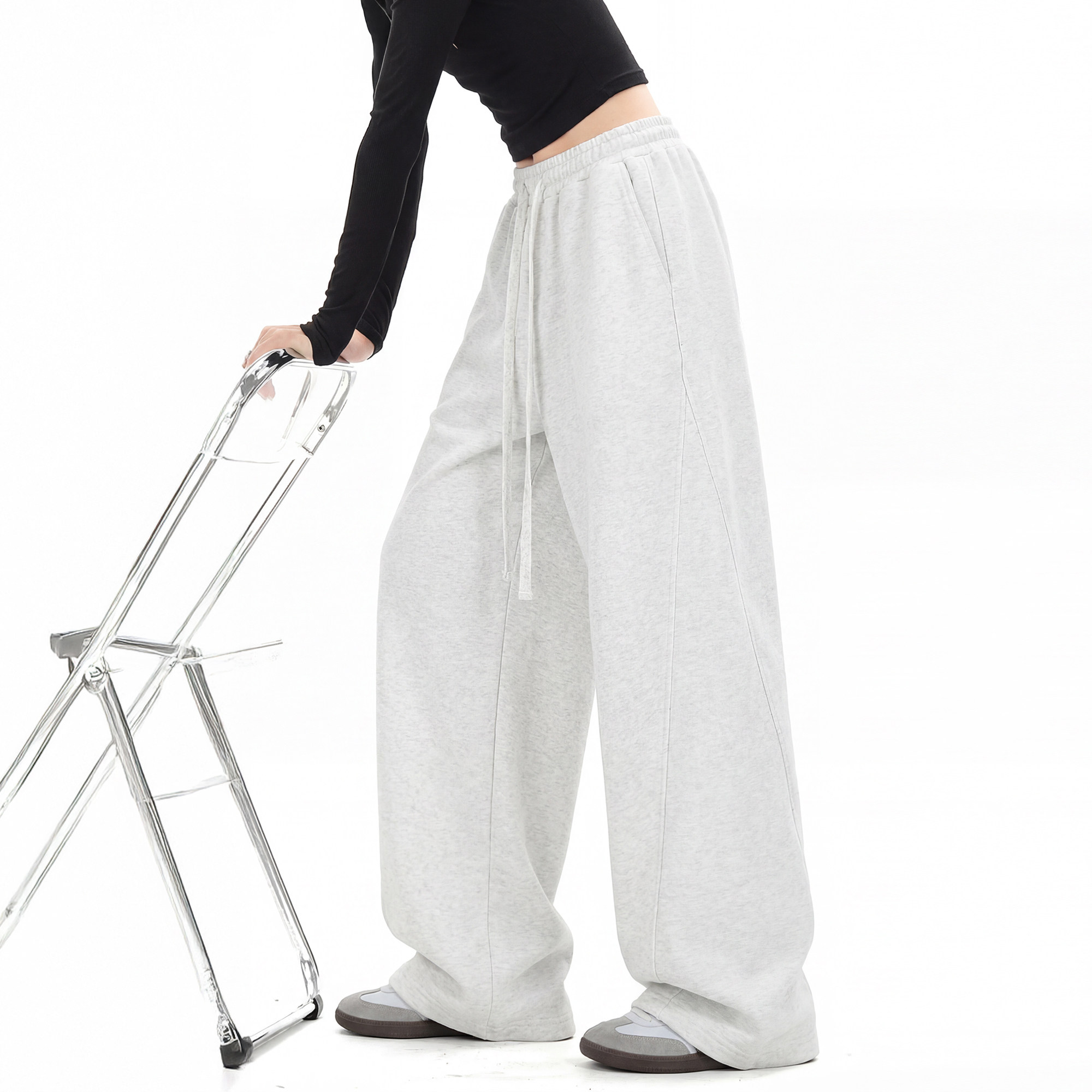 美式加绒弯刀裤直筒运动卫裤女加厚秋冬阔腿长裤宽松休闲拖地裤子,女装/女士精品,卫裤,淘宝优惠券,粉丝福利购,淘宝优惠卷