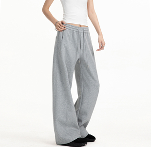 设计感百搭宽松直筒休闲长裤 女秋2025新款 子 简约灰色运动卫裤 美式