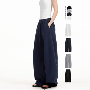 休闲裤 美式 女秋冬加厚宽松阔腿裤 运动加绒卫裤 子潮 垂感直筒弯刀裤