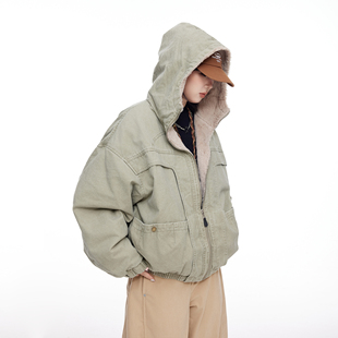 美式 慵懒风宽松保暖潮牌棉服 复古连帽夹棉牛仔棉衣外套女秋冬新款