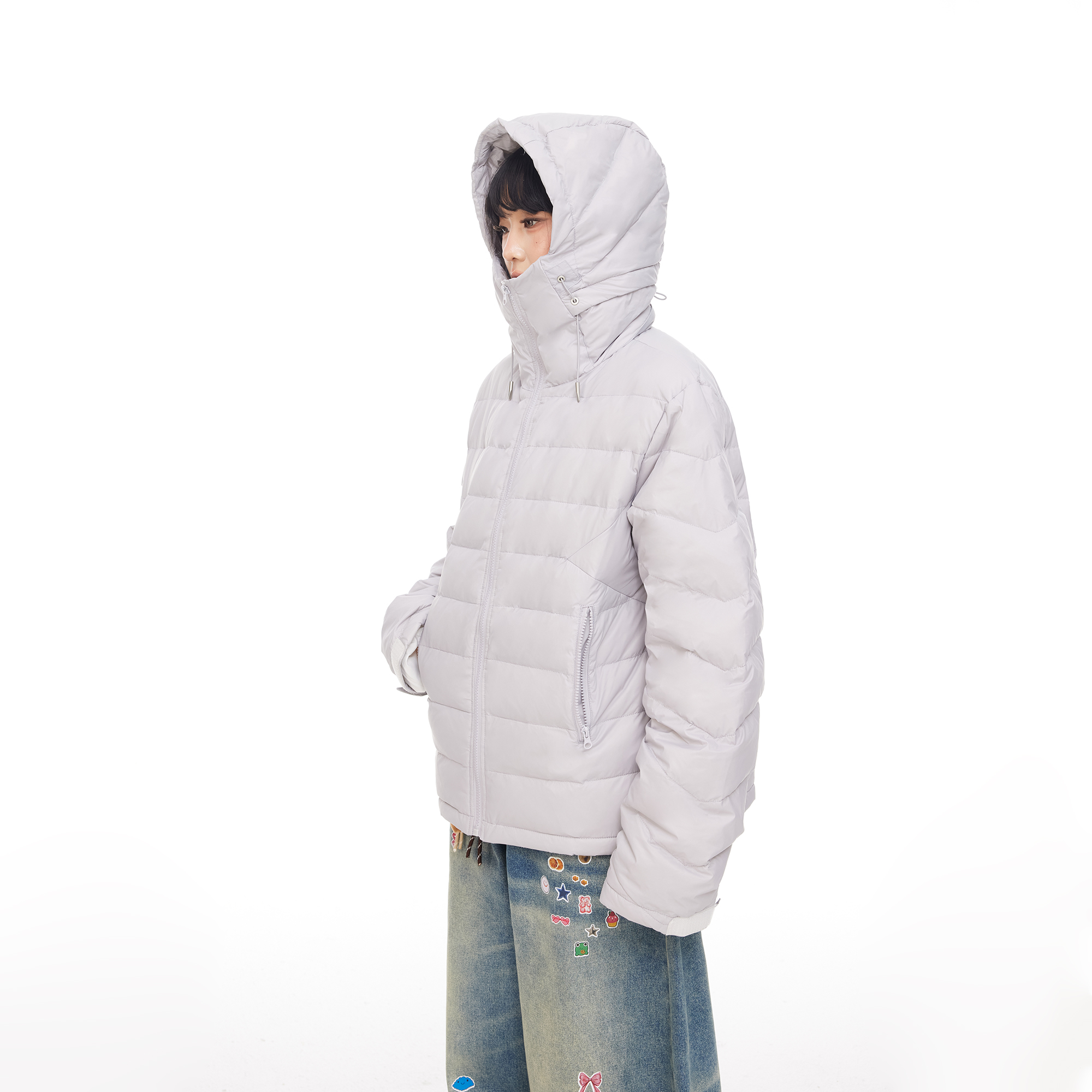 美式cleanfit灰色轻薄排骨羽绒服女冬季设计感宽松防寒保暖外套潮