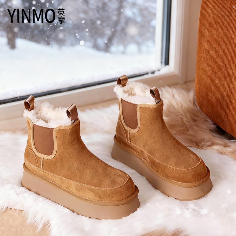 加绒加厚雪地靴女冬季保暖2025新款真防滑皮毛一体厚底增高棉鞋子