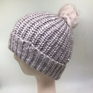 5822 56头围 外贸卡其亮丝混织春秋冬针织翻边帽