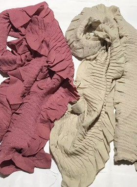 B9300 流浪风Y2K褶皱荷叶边花边春秋冬季围巾