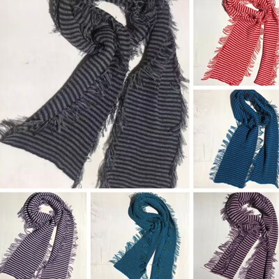 流浪风条纹侧流苏针织春秋冬围巾