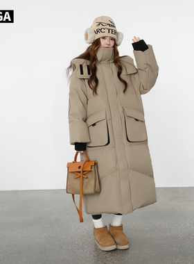 大嘎daga90白鸭绒羽绒服女款2026新款长款连帽深冬季加厚保暖外套