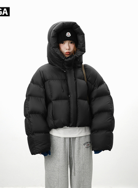超模【肯豆欧包】大嘎daga个性设计感巨显高短款羽绒服女加厚连帽