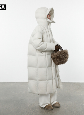 大嘎daga【极光】高级感小众设计白色长款羽绒服女连帽防风厚外套