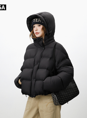 大嘎daga三色短款泡芙羽绒服女2025冬新款高充绒量小个子宽松连帽