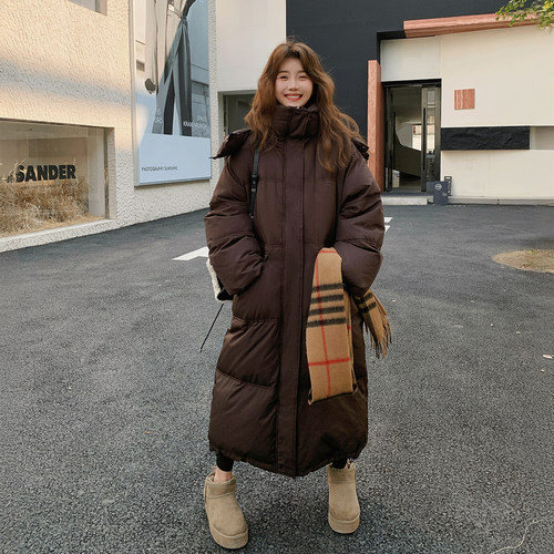 美拉德咖色中长款羽绒服女韩版