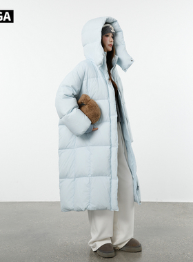 大嘎daga清新浅蓝色 90白鸭绒330g+高充绒量加厚抗寒长款羽绒服女